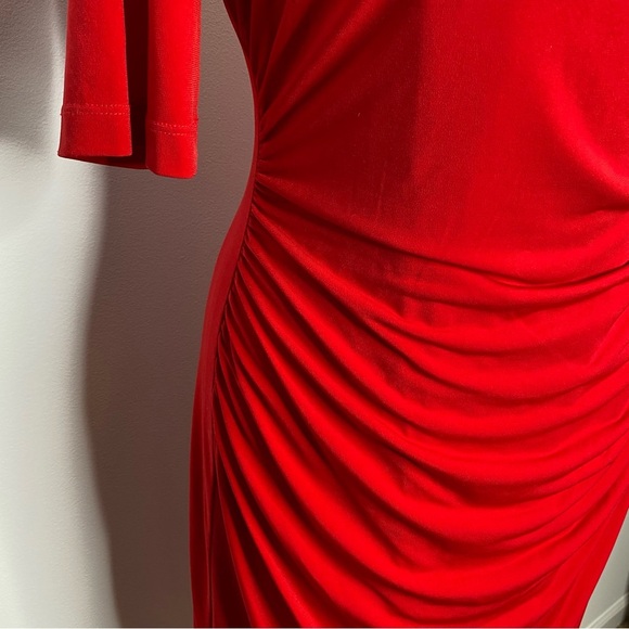 Vince Camuto Red Elbow Sleeve Ruched Sheath Dress - Picture 6 of 9
